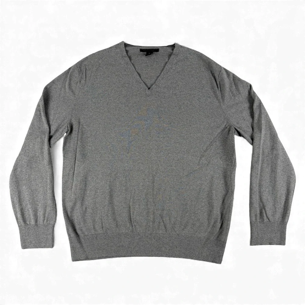 Banana Republic Sweater Mens XL Gray V Neck Long Sleeve Silk Cashmere Blend